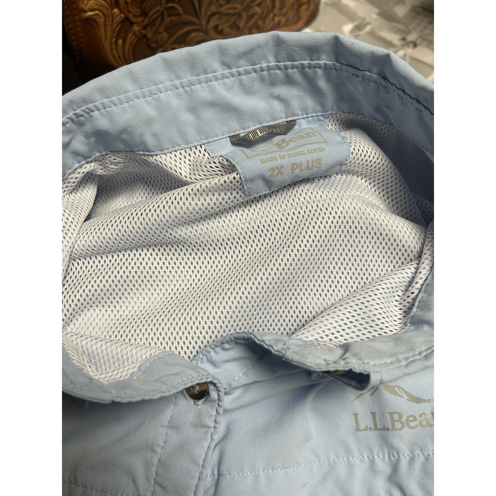 L.L. Bean Blue Size 2X Plus Short sleeves Buttondown outdoor Tropic shirt 615 - Picture 4 of 5